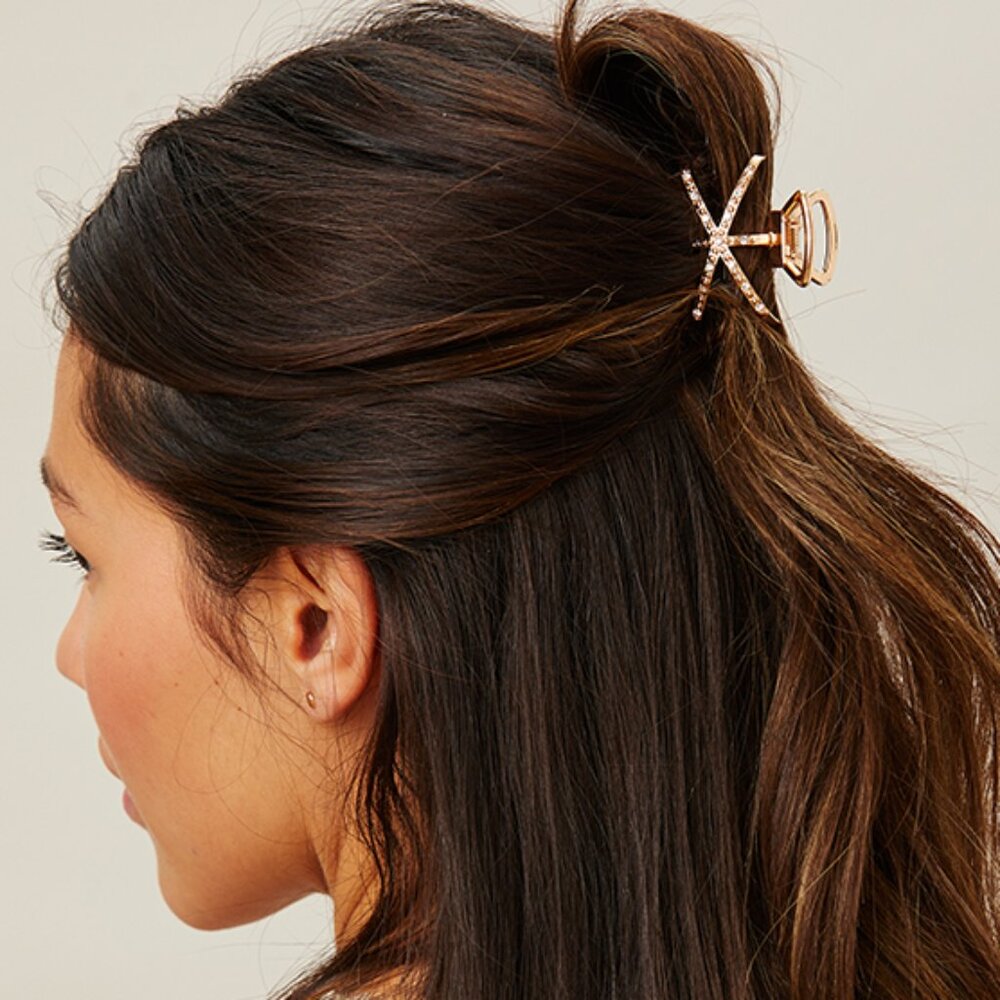NEW!  Scunci Gold & Rhinestone Crisscross-Style Claw Clip